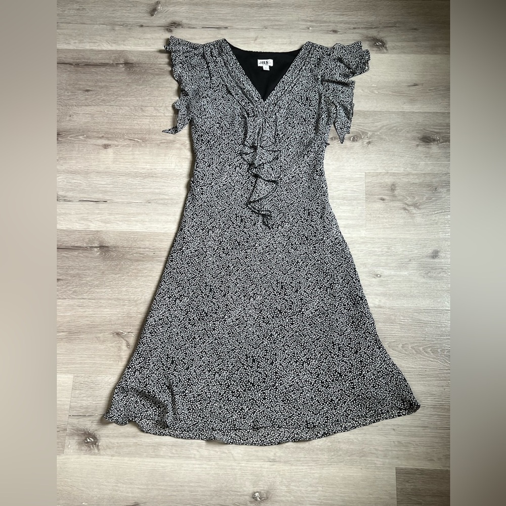 J.B.S. Black and White Ruffle Midi Dress